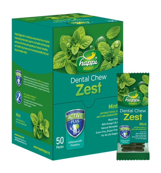 Happi Doggy - Dental Chew Zest - Mint - Antibacterial & Anti-Inflammatory - Box of 4inch