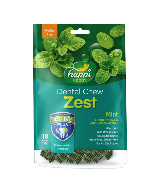 Happi Doggy - Dental Chew Zest - Mint - Antibacterial & Anti-Inflammatory - Petite Size - 150g